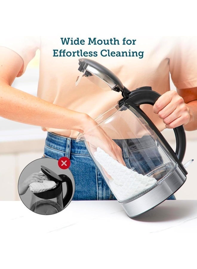 غلاية كهربائية زجاجية سعة 2 لتر مع معالج شاي 2000W واط، قاعدة دوارة 360 درجة، إيقاف تشغيل تلقائي، مؤشر LED، سلك طاقة، حماية من الغليان الجاف، لوحة تسخين مخفية، غليان سريع للاستخدام المنزلي والمكتبي - Image 4